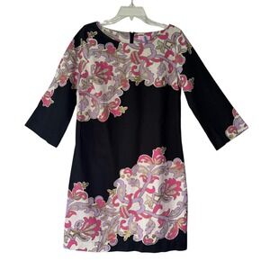 Lilly Pulitzer Shauna Black Pink Floral Paisley Shift Dress Metallic Size 8